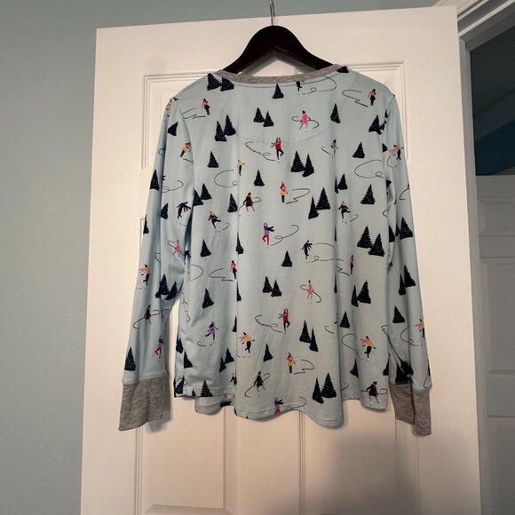 Kate Spade Holiday Christmas Skating Winter Blue Gray Jogger Pajamas Size XL - Picture 6 of 12